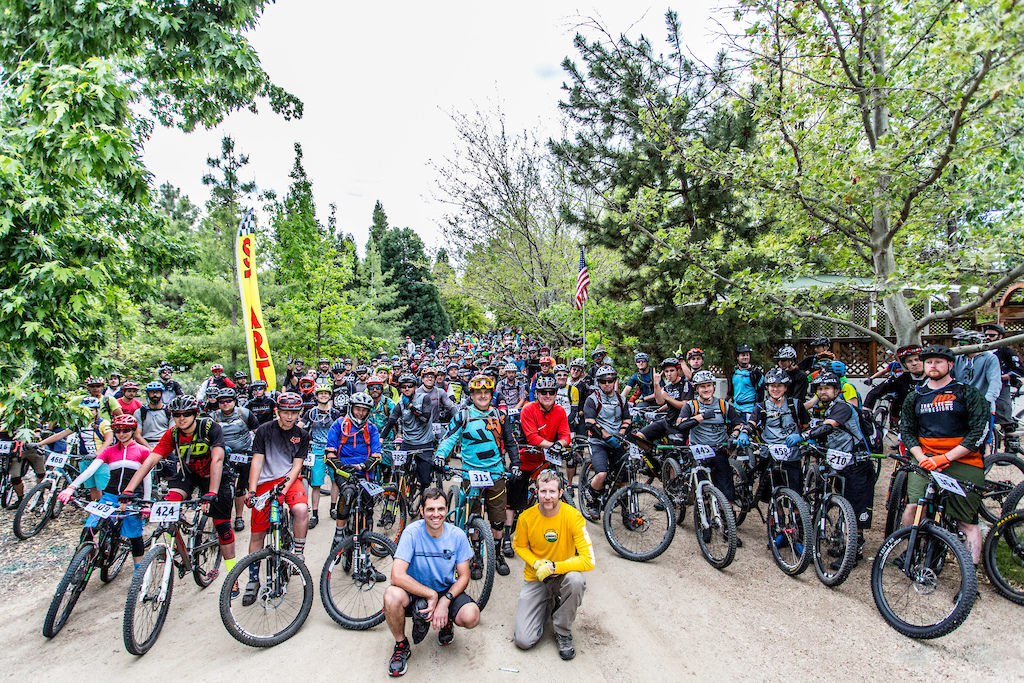 CES Director Steve Gemelos, front left, and Battle Born Enduro Race Director Kevin Joell, front right, pose with the Sport/Beginner group. Photo: Called to Creation.