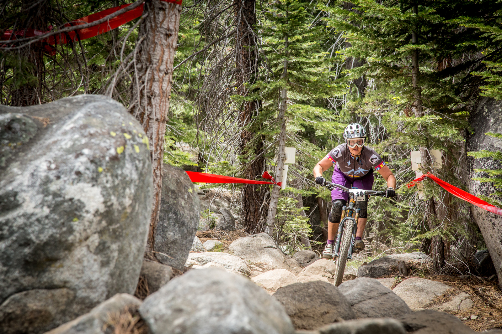 Loose dirt and chunky rocks set the tone for the race. Amy Morrison (Mike's Bikes) crushed the stage 3 tech gnar to a 2nd place pro womens win. Photo by Called To Creation.